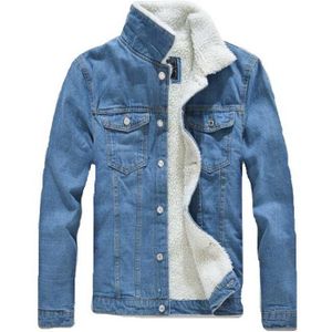 Mannen Lamsvacht Licht Denim Jas Slanke Lange Mouwen Jas Plus Fluwelen Denim Jas Hip-Hop Plus Fleece Denim jas