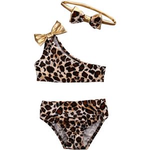 3 Pcs Leopard Bow Bikini Set Zomer Kids Baby Meisjes Zomer Badmode Badpak Strand Badpak Voor Kid Meisjes