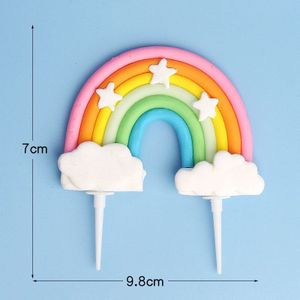 Grote Polymer Clay Rainbow Cloud Cake Topper Verjaardagsfeestje Bruidstaart Decoraties Baby Shower Feestartikelen Bakken Vlaggen 1Pc