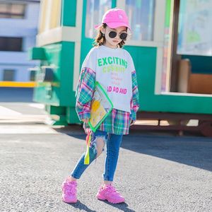 Meisjes Shirts Teen Meisjes Herfst Blouse Plaid Patchwock Katoen Tops Lange Mouw Kinderen Outfit 8 10 12 Jaar