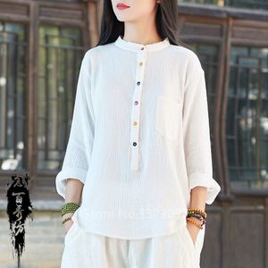 Vrouwen Linnen Shirt Top Chinese Stijl Vintage Retro Katoenen Shirt Blouse Meisje Tai Chi O-hals Tang Pak Ademend Zachte Casual hanfu