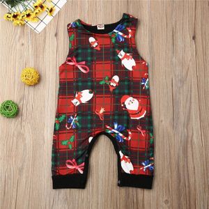 Pasgeboren Baby Xmas Kleding Baby Meisje Kerst Party Bodysuit Peuters Rode Bodysuit Set Cartoon Plaid Mouwloze Jongens Xmas Outfit