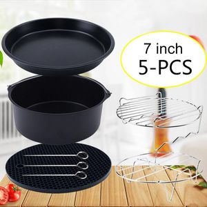 5 Pcs 7 inch Draagbare Lucht Friteuse Set voor Gowise Phillips Cozyna Pizza Pan Cake Vat Gebraden Spies Rack