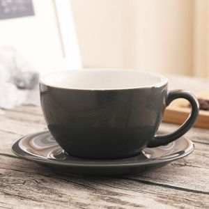 Europese Keramische Kopje Koffie Set Effen Kleur Dikke Brede Mond Koffie Cup Met Cup Plaat Voor Familie Koffie Winkel