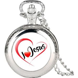 I Love Jesus Serie Quartz Zakhorloge Retro Voor Mannen Vrouwen Pocket Horloges Unisex Hanger Voor Zakhorloge Met ketting