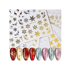 16Pcs Xmas Stickers Voor Nagels Kerst Goud Zilver Sneeuwvlok Nail Slider Water Transfer Decals Alle Voor Manicure LYSTZ-YA