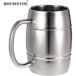 HOUSEEYOU Dubbelwandige Rvs Drinken Koffie Thee Cup met Handvat Bad-vormige Bier Mok Drank Picknick Cup drinkware