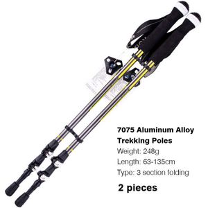 2 Stuks Opvouwbare Wandelen Trekking Pole 3 Secties Aluminium Rechte Handvat Telescopische Ski Wandelstok Voor Camping Klimmen