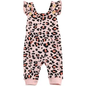 Infant Kids Baby Luipaard Print Jumpsuit, Peuter Jongen Meisje Mouwloze Vierkante Hals Button Bretels Lange Broek Romper Met Pocket