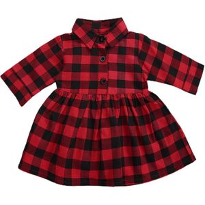 Focusnrom Kerst Baby Baby Meisjes Plaid Print Lange Mouwen Single Breasted Knie Lengte A-lijn Jurk