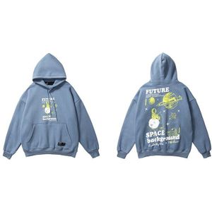 Lenstid Mannen Hip Hop Winter Fleece Trui Hoodies Ruimtevaarder Planeet Harajuku Streetwear Hiphop Katoen Hoody