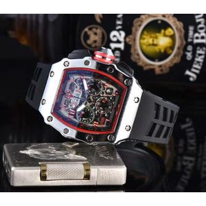 Mannen Automatische Horloge Top Brand Luxe Heren Vierkante Horloges Auto Datum Week Red Quartz Horloge Mannelijke Klok Siliconen band