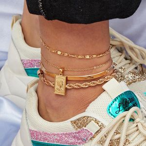 Ingesight. Z Iced Out Rhinestone Crystal Miami Curb Cubaanse Enkelband Set Hangslot Hanger Enkelband Op Voet Barefoot Sandalen Sieraden