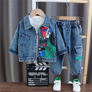 Katoenen Baby Jongen Lente Herfst Kinderkleding Cartoon Denim Jas Jeans 2 Stks/sets Out Kid Casual Kleding Peuter Trainingspakken Set