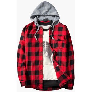 Shirt Mannen Herfst Plaid Shirts Hooded Uitloper Lange Mouwen Casual Kraag Mannelijke Warme Blouse Chemise Homme