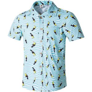 Mannen Overhemd Knop Zomer Mode Stand Kraag Blue Print Korte Mouw Top Mannen Blusas Mujer Hawaiian Shirt Beachwear
