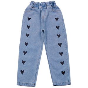 Heart Print Meisje Jeans Elastische Taille Casual Broek Kids Lente Herfst Kinderkleding 4 6 8 10 12 14 Jaar Oud