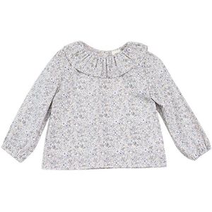 Leuke Meisjes Blouse Bloem Mouwen Kraag Blouse Puff Tops Baby Effen Meisje Meisjes Kleding