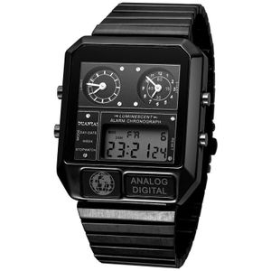 Duantai Mens Luxe Volledige Stalen Vierkante Horloge Dual Synchrone &amp; 10-Bit Digitale Led Horloge Mannen Sport Horloge часы Мужские