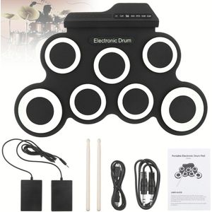 Draagbare Silicon Elektronische Digitale Usb 7 Pads Roll Up Set Siliconen Elektrische Drum Kit Met Drumsticks En Sustainpedaal