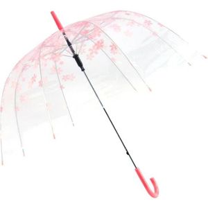 Showersmile Sakura Bloem Transparante Paraplu Voor Vrouwen Roze Lange Handvat Romantische Kooi Paraplu Regen Vogelkooi Bruiloft Parapluie