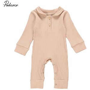 Baby Lente Herfst Kleding Pasgeboren Baby Baby Boy Meisje Effen Kleur Romper Geribbelde Playsuit Jumpsuit Outfit Effen Kleding