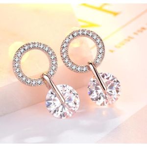 Luxe Vrouwelijke Witte Ronde Stud Oorbellen 925 Zilveren Gevuld Bruiloft Sieraden Dubbele Crystal Zircon Oorbellen Voor Vrouwen