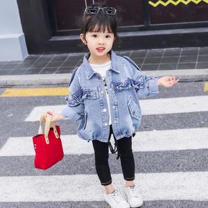 2-8 Jaar Oude Kinderen Lente Bovenkleding & Jassen Kids Ruches Lange Mouwen Denim Jassen Meisje Kleding Bovenkleding tops Ws282