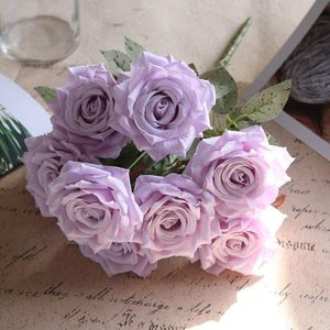 Zijde Roze Roos Boeket Kunstmatige Rozen Bruid Met Bloem Huis Woonkamer Slaapkamer Tuin Bloemstuk Decoratie