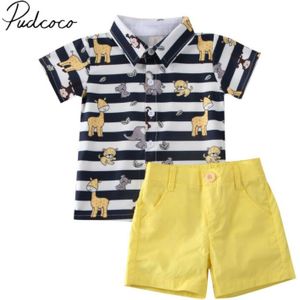 Baby Zomer Kleding Kids Baby Boy Gentleman Kleding Gestreepte Animal Print Tops + Shorts Broek Strand 2 Stuks Set