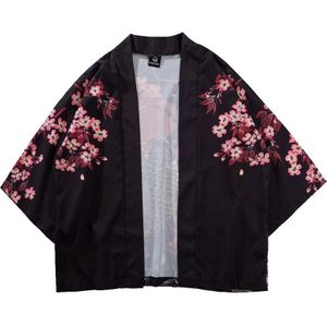 Zwart En Wit Grote Vis Patroon Japanse Kimono Zomer Japanse Vijf Point Mouwen Kimono Mannen En Dames Mantel Jacke Top blouse