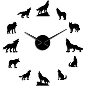 Howling Wolf 3D Diy Grote Wandklok Verschillende Wolf Pose Frameloze Muur Horloge Klok Modern Home Decor Wolf Bewonderaars