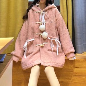 Herfst Winter Japanse Vrouwen Sweet Lolita Coat Kawaii Hooded Lam Wollen Vest Meisjes Leuke Cartoon Borduren Katoen Jassen