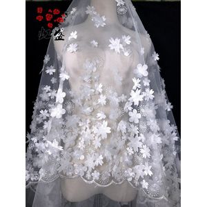 150*100Cm 3D Roze Wedding Dress Bridal Applique Diy Bruids Hoofdtooi Sjaal Veil Geborduurde Lace Stof Patch Gordijn