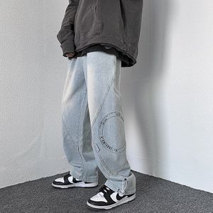 Hip Hop Zakken Afdrukken Losse Casual Jeans Mannen Rechte Wijde Pijpen Broek Mannelijke Harajuku Oversized Streetwear Denim Broek