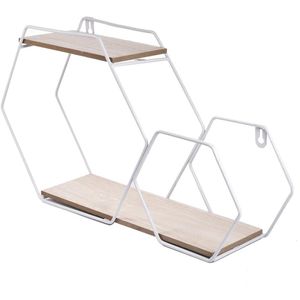 Hexagon Rack Tijdschriftenrek Houten Ijzeren Muur Plank Wandmontage Opbergrek Organisatie Voor Keuken Slaapkamer Home Decor