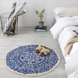 Marokko Ronde Tapijt Boho Stijl Kwastje Katoen Tapijt Mat Deur Deken Decor hand geweven kwastje Retro decoratieve