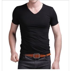Zomer T-Shirt mannen V-hals Tops T-shirt Slim Fit Korte Mouwen Effen kleur Casual T-Shirt