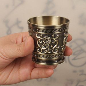 Creatieve Retro Wijn Cup Handgemaakte Drank Tumbler High-End Koper Beker Water Mok Reliëf Carving Patroon Ambachten Drinkware