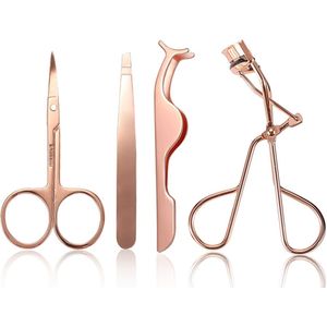 4 Stks/partij Rose Gold Wimpers Make Set Rvs Wimperkruller Wenkbrauw Pincet Schaar Valse Wimpers Applicator