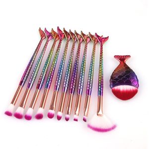 11 Stuks Make-Up Kwasten Kit Vissenstaart Potlood Cosmetica Foundation Kunstenaar Highlighter Gezicht Set Natuurlijke Tool Van Bronzer Oogschaduw Lip