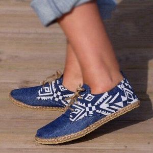 Vrouw Platte Schoenen Schoenen Vrouw Platte Schoenen Lente Dames Lace Up Comfortabele Instappers Blauw