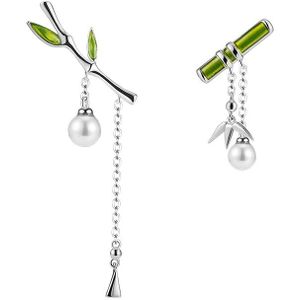 Thaya Enamel Vrouwen Oorbel Groene Bamboe Earring Dangle Met Parel Retro Leuke Oorbellen Voor Vrouwen Zilveren Oorbel Mode-sieraden