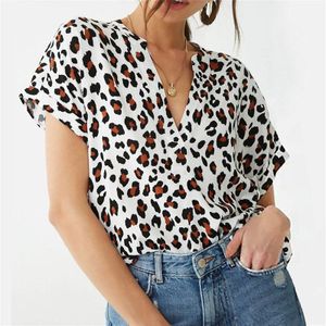 Vrouwen Blouses Luipaard Print Korte Mouw Turn Down Kraag Blouse Dames Shirts B Tuniek Plus Size Blusas Chemisier Femme