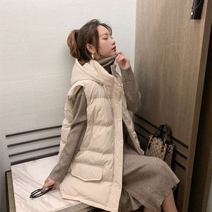 Vrouwen Herfst Winter Losse Warme Dikke Katoenen Gewatteerde Lange Vesten Vrouwelijke Koreaanse Stijl Hooded Mouwloos Vest A11