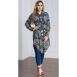 Mode Moslim Kleding Lange Mouwen Print Shirts Blouse Voor Vrouwen Pakistan Blouse Split Zoom Tops