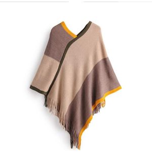 herfst winter Britse stijl oneindige buste wind V-hals diamant vormige kleur strepen kwastje mantel trui кофта женская