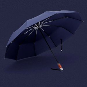 Echt Grote Regen Paraplu 120Cm Automatische Business Mannen Folding Paraplu Winddicht 10K Mannelijke Houten Handvat Parasol