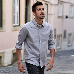 Kuegou Herfst 100% Katoen Borduren Casual Shirt Voor Mannen Oversized Mannelijke Mode Turkse Button Lange Mouwen Kleding 20511
