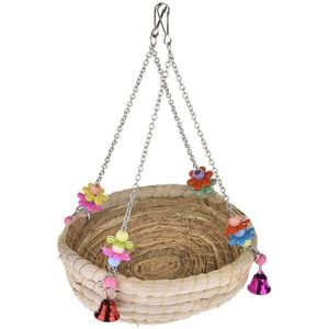Geweven Stro Nest Nest Bed Grote Vogel Schommel Speelgoed, Met Klokken, Papegaai Papegaai, Papegaai, kanarie Hamster, Chinchilla, Kooi